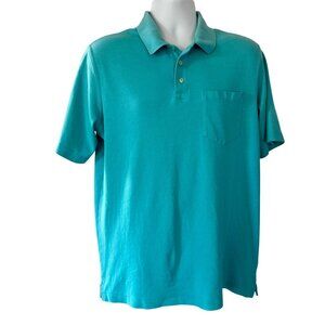 Lands End Mens Turquoise Polo Shirt L/T 42-44 Short Sleeve Pima Cotton